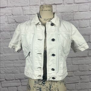 CAbi White Short-Sleeve Jean Jacket